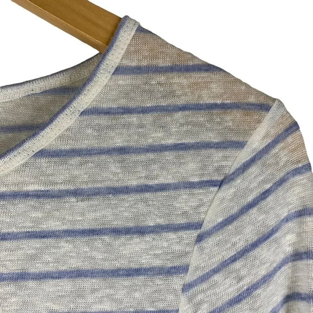 KOBI HALPERIN White and Blue Striped Linen Blend Knit Top Size Small Sweater
